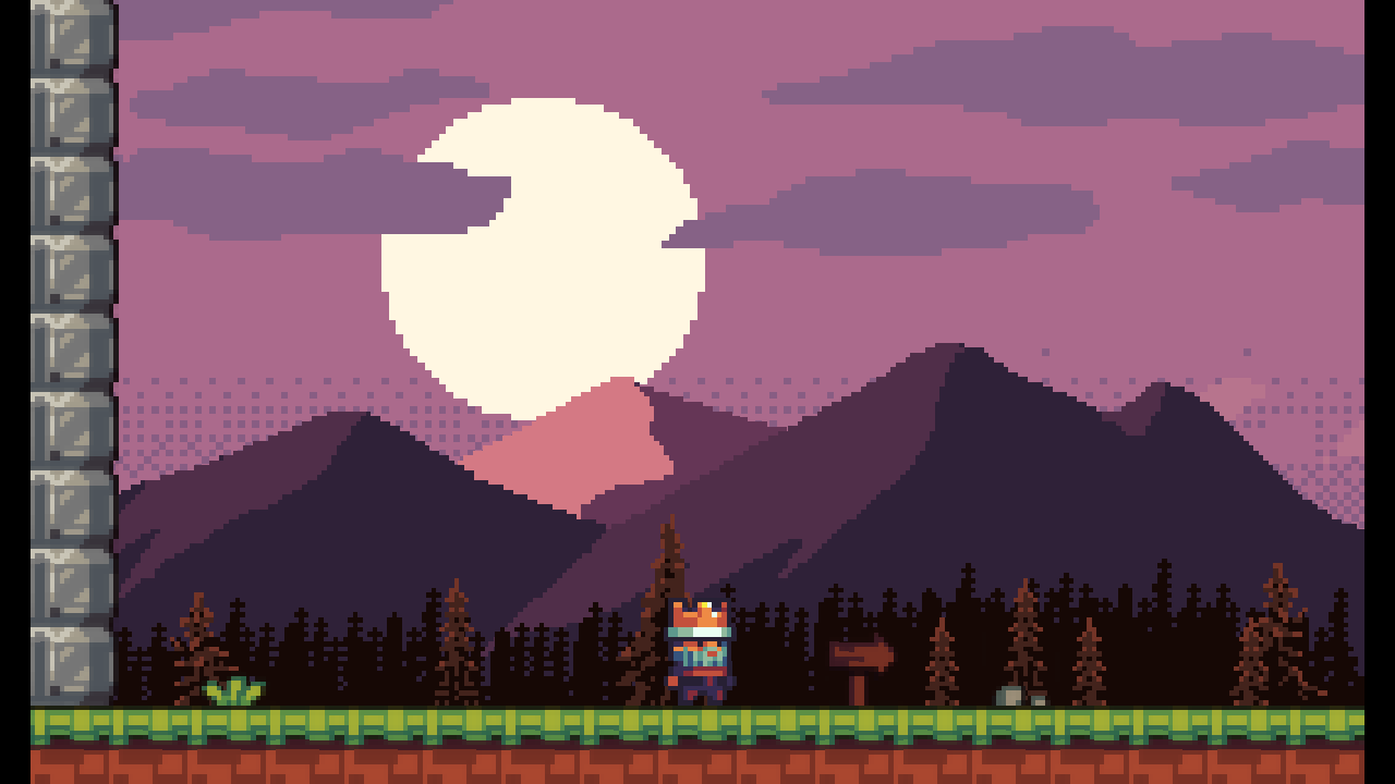 Image of a game i was developing called helena-mascapo. There is a king in front of a purple landscape and a bright circular moon